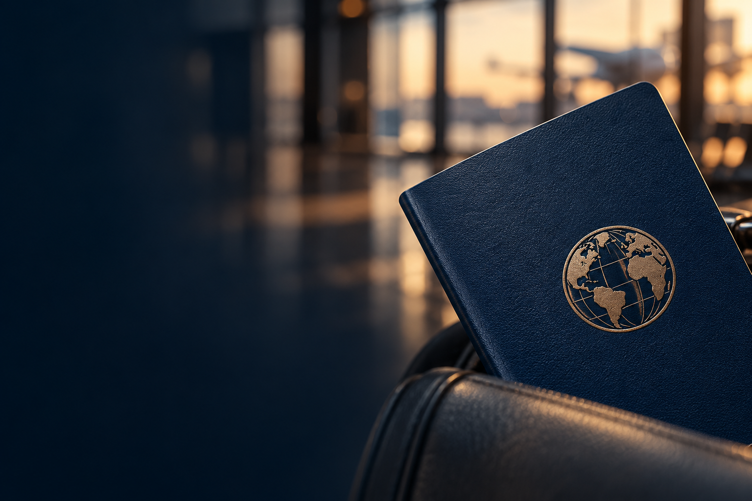 Illustrative travel document with a world emblem